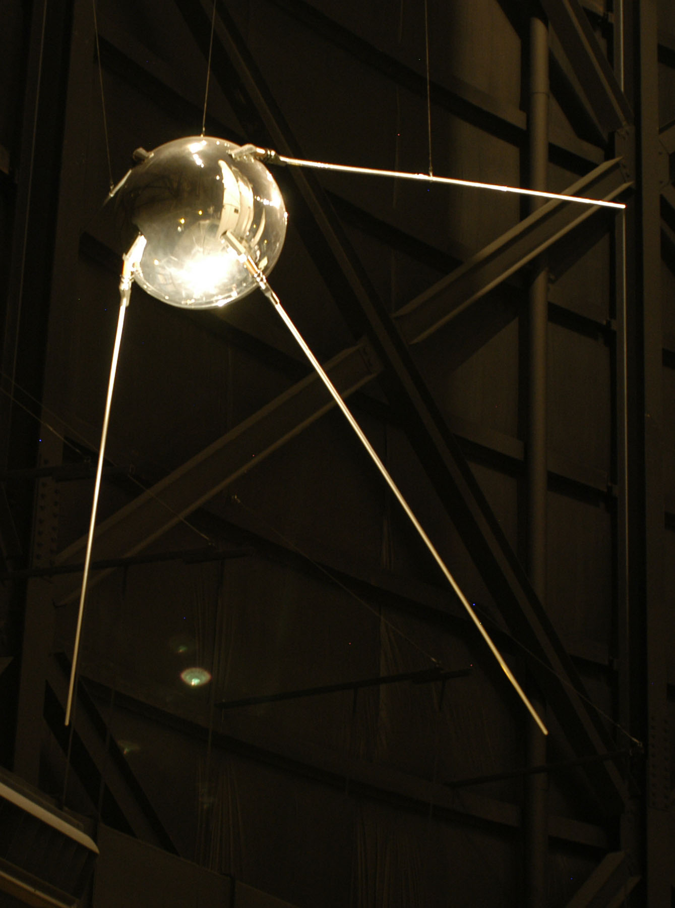 Sputnik 1 hanging in the missile and space gallery of the National Museum of the US Air Force